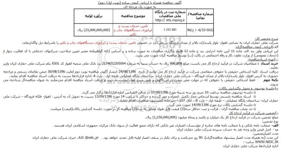 آگهی مناقصه همراه با ارزیابی کیفی ساده، مناقصه تامين خدمات پست و اپراتوری دستگاههای چاپ و تکثیر 	