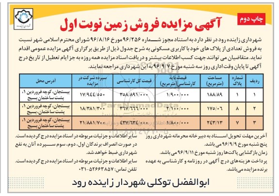 مزایده,مزایده فروش تعدادی از پلاکهای مسکونی نوبت دوم 