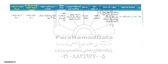 مناقصه ,مناقصه تامین برق روستایی از محل عوارض برق منطقه 9