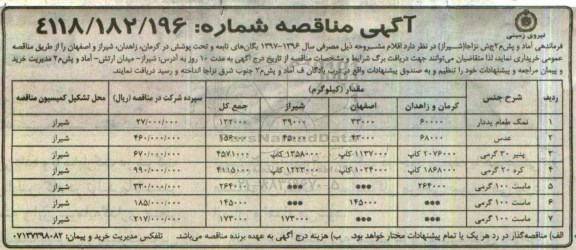 آگهی مناقصه ,مناقصه خرید نمک طعام یددار ...