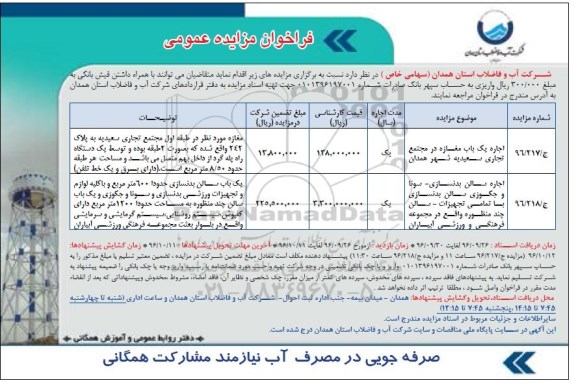 مزایده عمومی, مزایده اجاره یک باب مغازه و اجاره یک سالن بدنسازی...