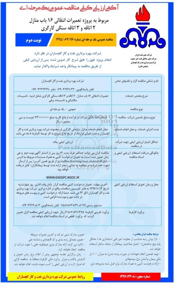 مناقصه , مناقصه تعمیرات انتقالی 16 باب منازل- نوبت دوم 