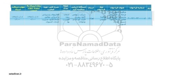 فراخوان مناقصه عمومی, مناقصه عمومی یک مرحله ای فعالیتهای پشتیبانی و خدماتی مطابق ماده 13 قانون 