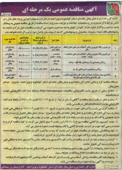 مناقصه, مناقصه عملیات اجرایی درزگیری و لکه گیری آسفالت ....