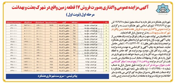 مزایده,اگهی مزایده واگذاری فروش 17 قطعه زمین 