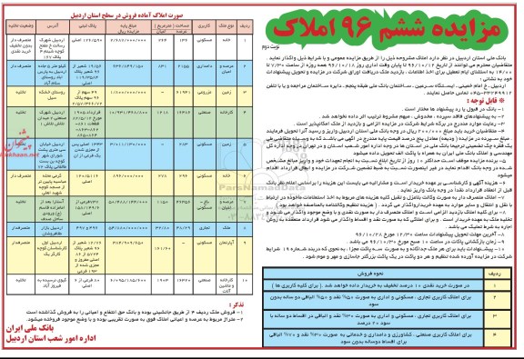 مزایده,مزایده واگذاری املاک کاربری مسکونی مزروعی باغ تجاری صنعتی نوبت دوم 