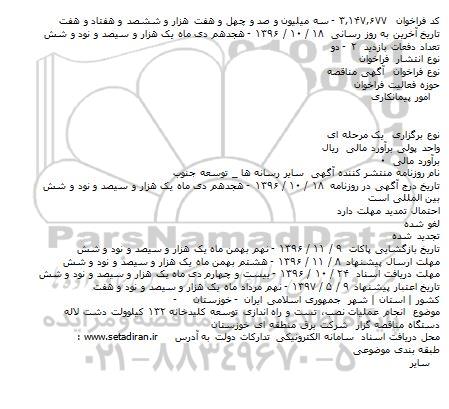 فراخوان انجام عملیات نصب٬ تست و راه اندازی توسعه کلیدخانه