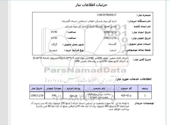 استعلام , استعلام اجرای کانال متغیر به طول 290 متر و ... 