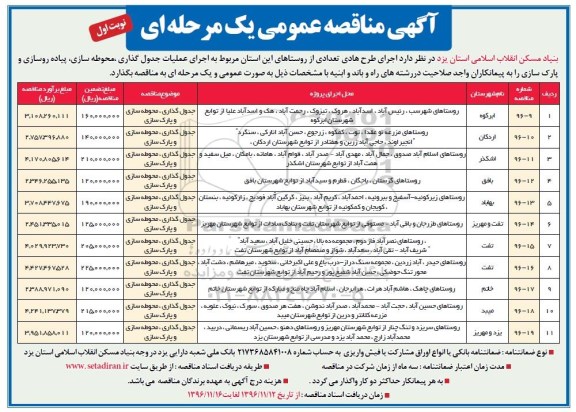 آگهی مناقصه عمومی, مناقصه اجرای عملیات جدول گذاری، محوطه سازی و پارک سازی