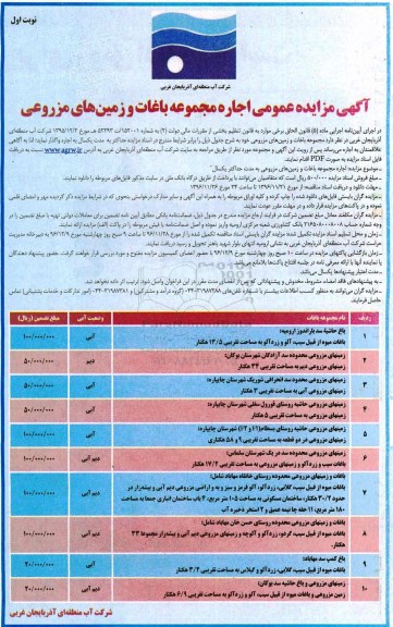 مزایده اجاره باغات و زمین های مزروعی ...