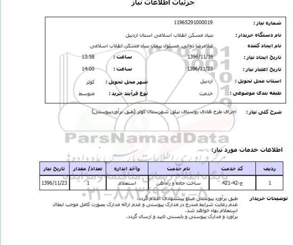 استعلام, استعلام اجرای طرح هادی روستای نیلق