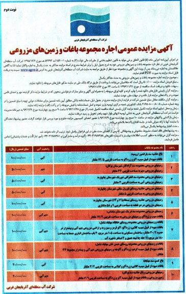 مزایده اجاره باغات و زمین های مزروعی ...نوبت دوم 