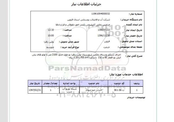 استعلام ,استعلام اجرای شبکه روستا