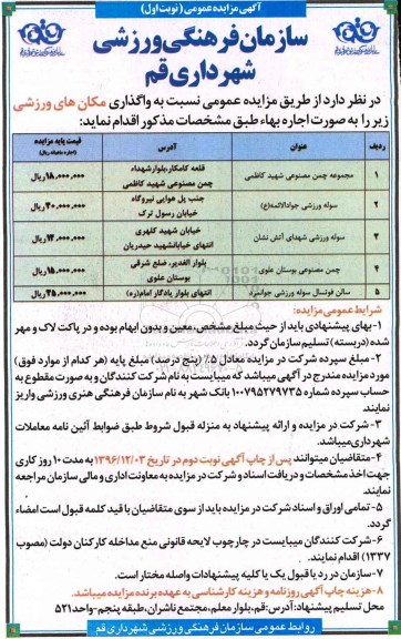 مزایده ,مزایده واگذاری مکان های ورزشی ...