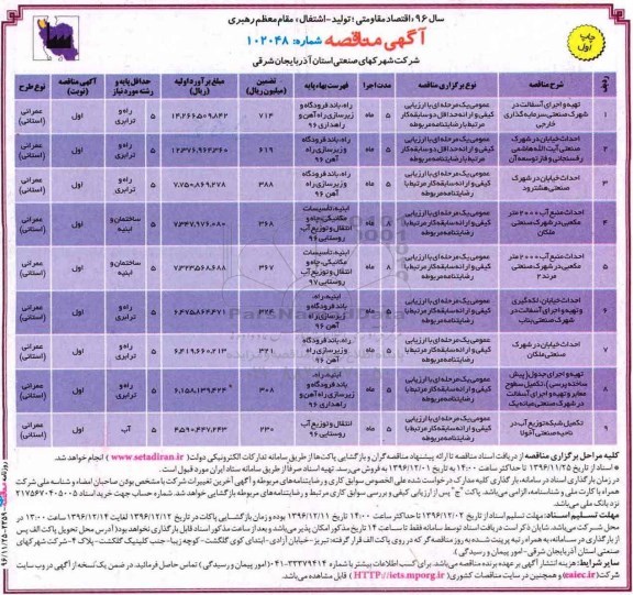 مناقصه, تهیه و اجرای آسفالت، احداث خیابان، احداث منبع ...