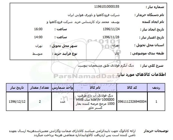 استعلام دیگ آبگرم 