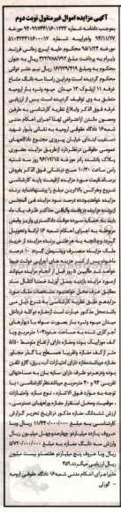 مزایده,مزایده سه دانگ مشاع غرفه یازده از بلوک 13 میدان میوه تره بار