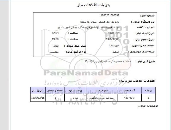 استعلام,استعلام احداث جاده درب گل سفید