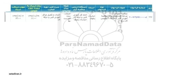 مناقصه,مناقصه تکمیل مرکز آموزش فنی و حرفه ای ..