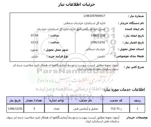 استعلام ,استعلام آزمون نمونه مطابق لیست پیوست و توسط آزمایشگاههای همکار 