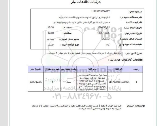 استعلام, استعلام میز ناهارخوری 8 نفره...