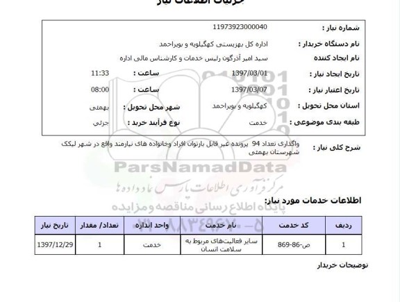 استعلام,استعلام واگذاری تعداد 94 پرونده