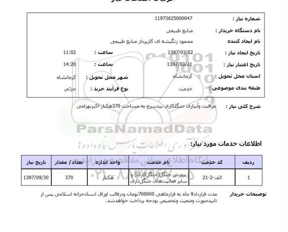 استعلام, استعلام مراقبت و آبیاری جنگلکاری 