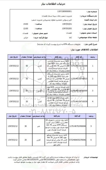 استعلام,استعلام ملزومات دستگاه ATM