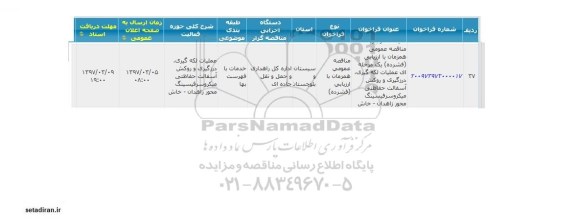 آگهی فراخوان, فراخوان  عملیات لکه گیری ، درزگیری و روکش آسفالت 