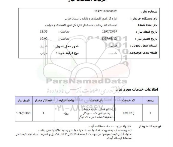 استعلام, استعلام سایر فعالیت های خدمات پشتیبانی کسب و کار....