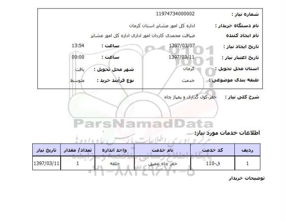 استعلام, استعلام  حفر، کول گذاری و پمپاژ چاه