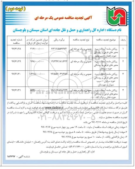 اگهی تجدید مناقصه , مناقصه روکش ماسه آسفالت سرد محورهای فرعی (نوبت دوم)