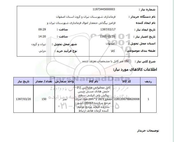 استعلام, کابل مخابراتی