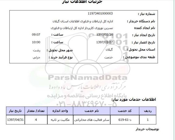 استعلام, استعلام سایر فعالیت های مخابراتی...