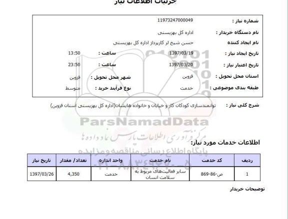 استعلام, استعلام توانمندسازی کودکان کار و خیابان و...