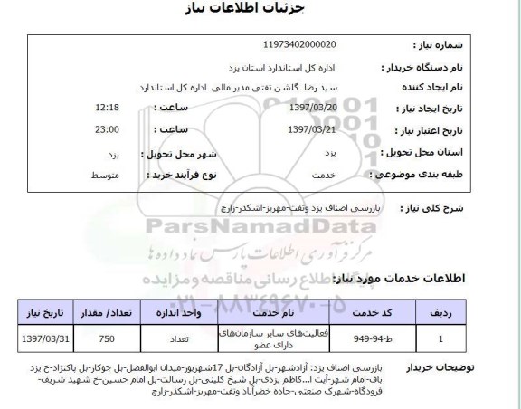 استعلام, بازرسی اصناف