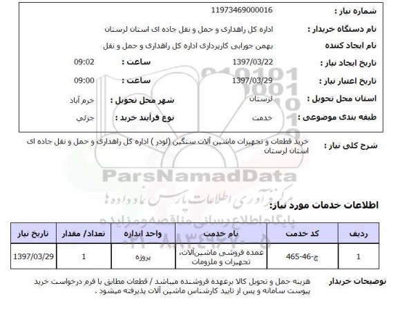 استعلام,استعلام خرید قطعات و تجهیزات ماشین آلات سنگین (لودر)