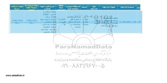 مناقصه عمومی, مناقصه عمومی عملیات راهداری 