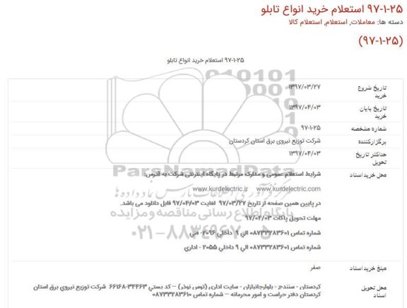 استعلام, استعلام خرید انواع تابلو