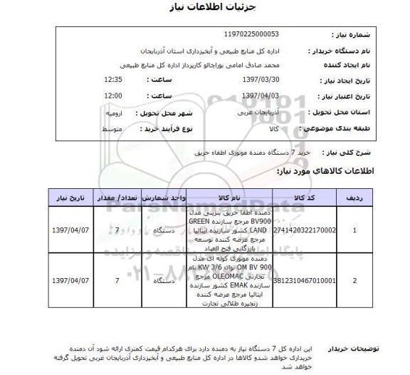 استعلام,استعلام خرید 7 دستگاه دمنده موتوری اطفاء حریق