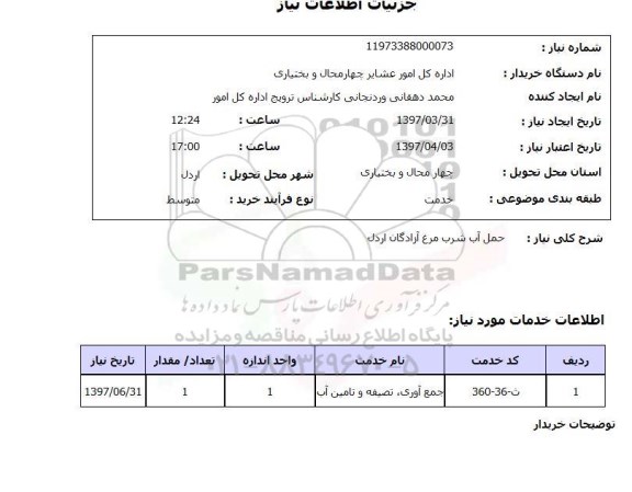 استعلام, حمل آب شرب