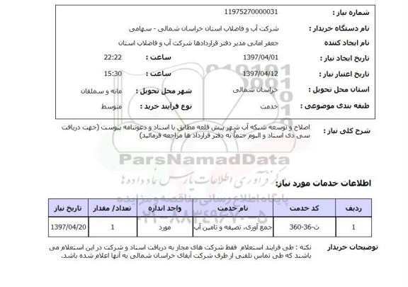 استعلام, اصلاح و توسعه شبکه آب 