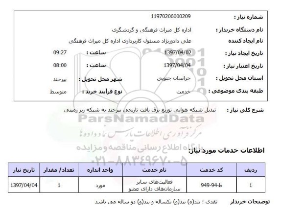 استعلام,استعلام تبدیل شبکه هوایی توزیع برق