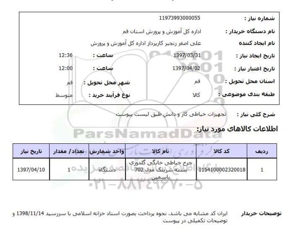 استعلام, تجهیزات خیاطی