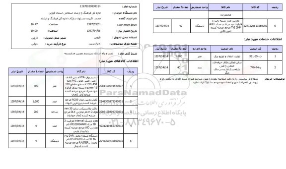 استعلام, استعلام نصب و راه اندازی سیستم دوربین مدار بسته