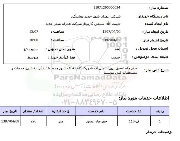 استعلام, استعلام حفر چاه عمیق