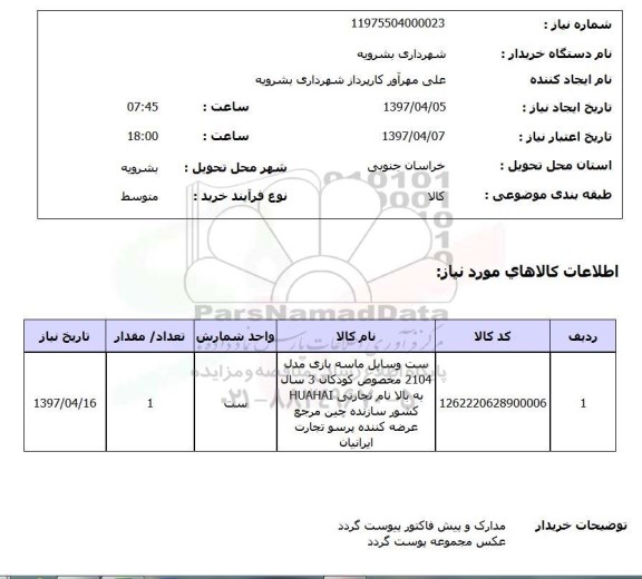 استعلام,استعلام ست وسایل ماسه بازی ...