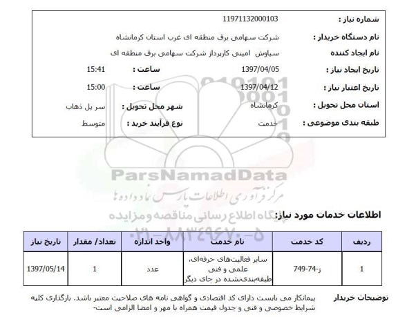 استعلام , استعلام فعالیت های حرفه ای، علمی و فنی ...