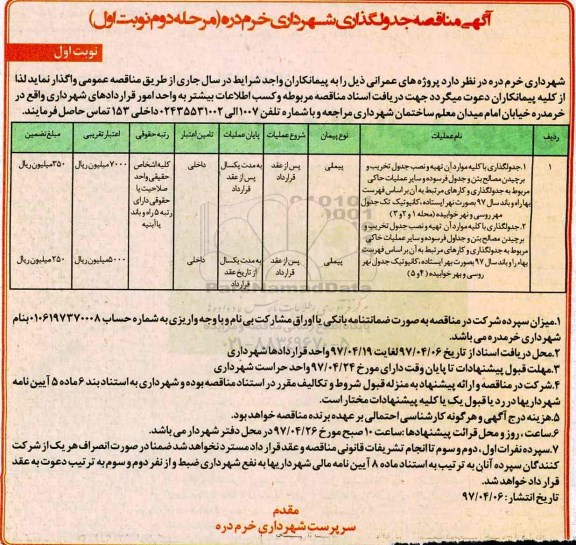 مناقصه , مناقصه تهیه و نصب جدول و تخریب و برچیدن مصالح بتن مرحله دوم 