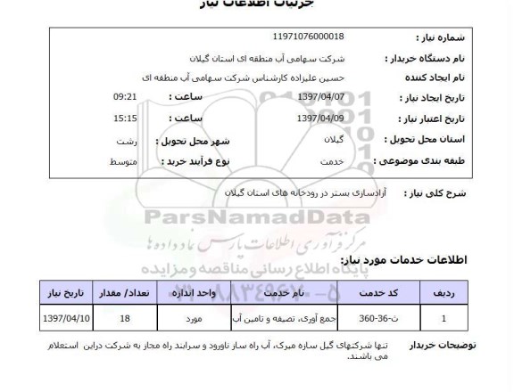 استعلام , استعلام آزادسازی بستر